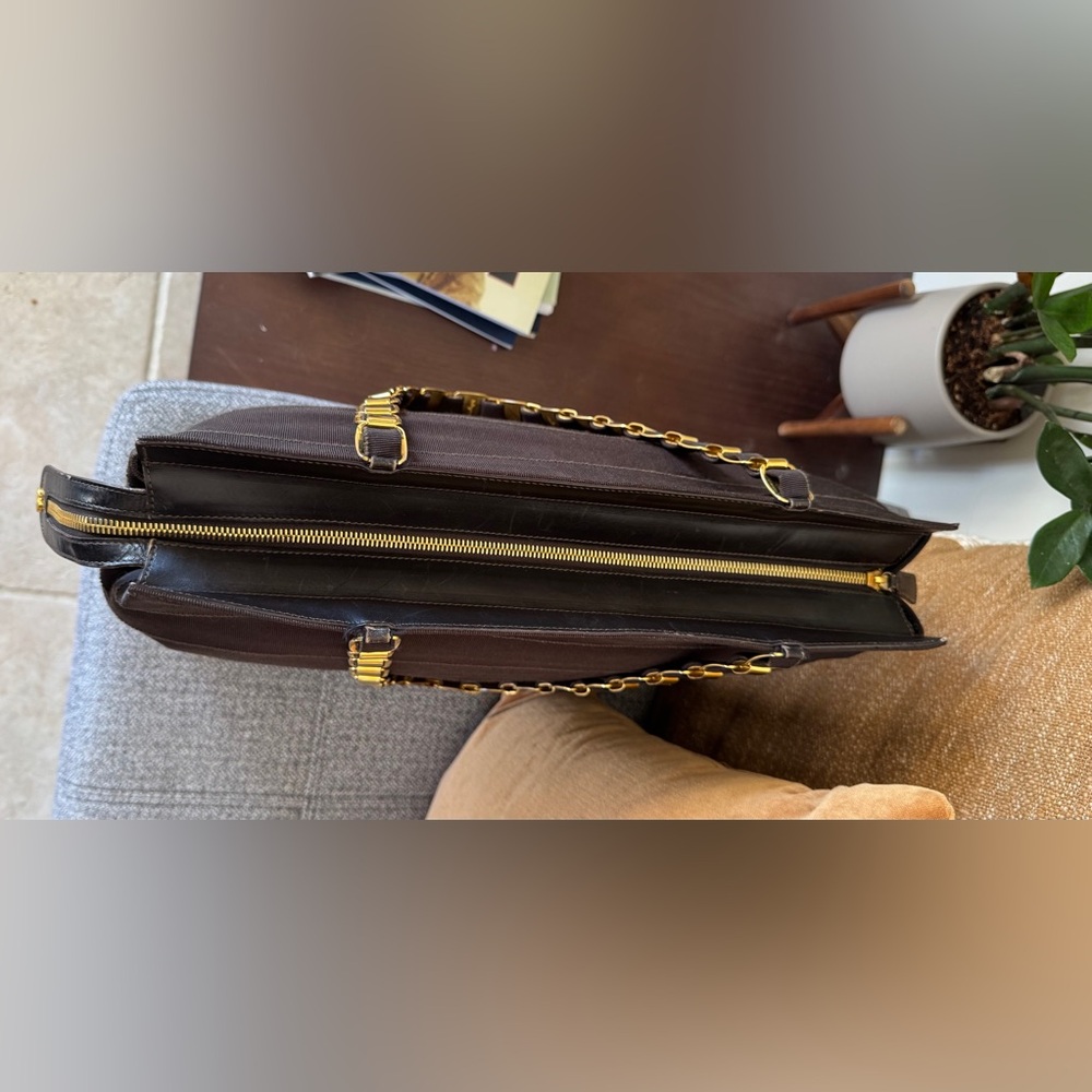 Salvatore Ferragamo Vintage Brown Tote with Gold Chain-Link Straps - Picture 3 of 16